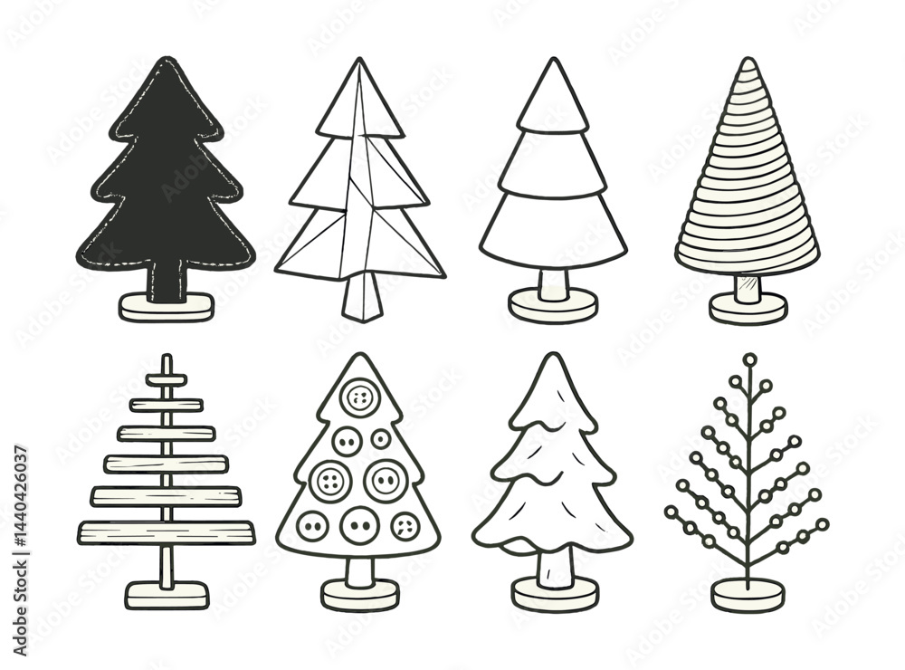 Obraz premium Christmas tree icons set – festive evergreen designs, holiday collection