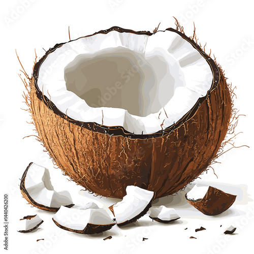 Cracked coconut vector illustration isolated on a white background