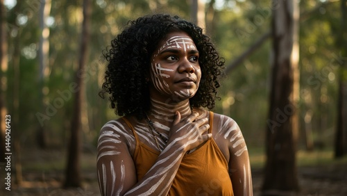Portrait of an Aboriginal woman with white face paint