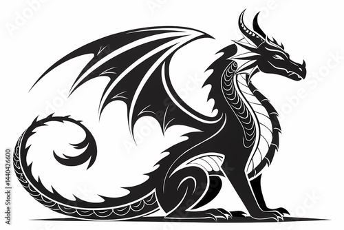 Wallpaper Mural Majestic Black Dragon Illustration Mythical Creature Art, Fantasy Design, Winged Reptile, Elegant Silhouette,  Symbolic Power Torontodigital.ca