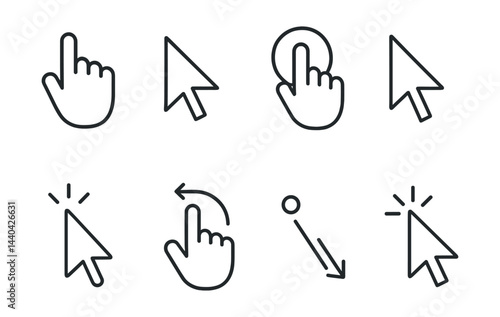 Cursor and gesture icons set – pointer, click, tap, swipe, arrow