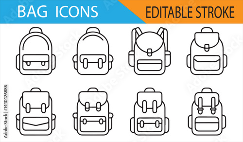 Simple Backpack Icons for Fashion, Travel, and Sports Equipment