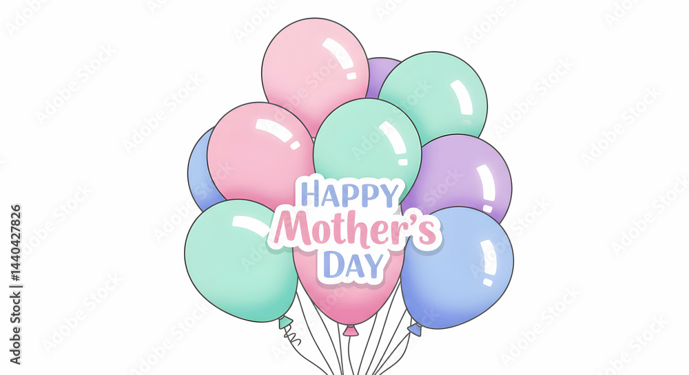 Celebrating Mother's Day with Pastel Balloons Illustration Celebrating Mother's Day with Pastel Balloons Illustration
