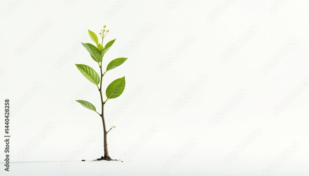 Obraz premium Lone, delicate sapling against pure white backdrop, bright, flora