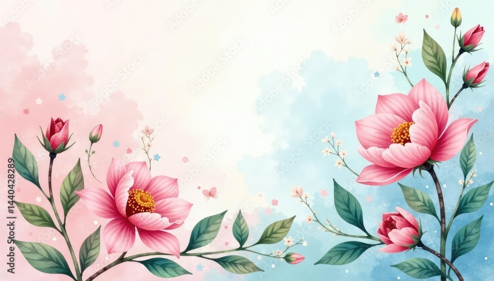 Delicate watercolor botanical print, soft pastel hues , macro, peaceful, seamless Delicate watercolor botanical print, soft pastel hues , macro, peaceful, seamless