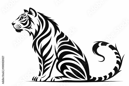 Wallpaper Mural Majestic Tribal Tiger Illustration Black and White Sitting Tiger Design, Perfect for Tattoos, Prints, and More Torontodigital.ca
