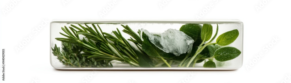 Fototapeta premium Frozen Herbs Rosemary, Sage, Thyme and Ice in Resin, Herb , Freshness