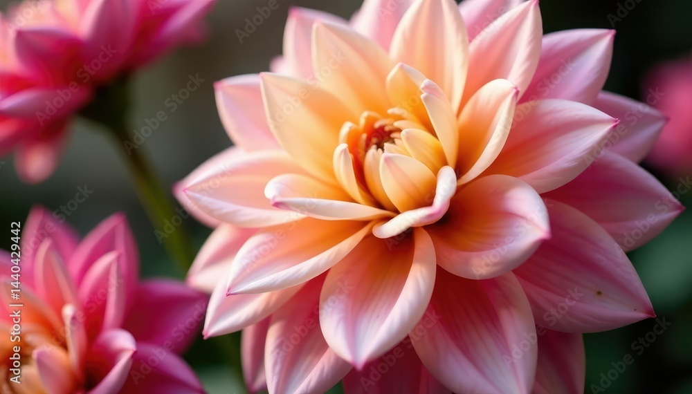 Close-up dahlia flower arrangement, layered petals, soft focus, celebration, summer, blur Close-up dahlia flower arrangement, layered petals, soft focus, celebration, summer, blur
