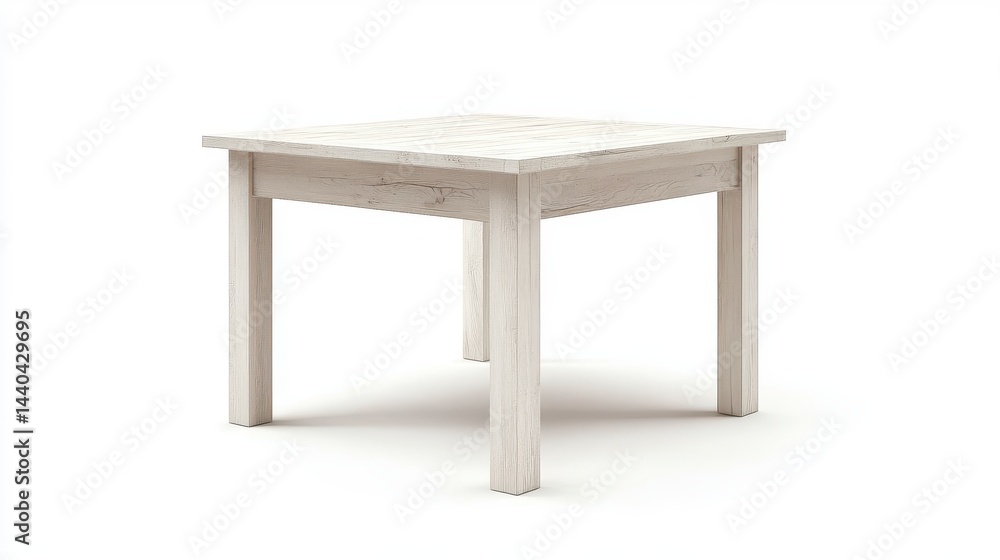Whitewashed Square Wooden Coffee Table on White Background Whitewashed Square Wooden Coffee Table on White Background