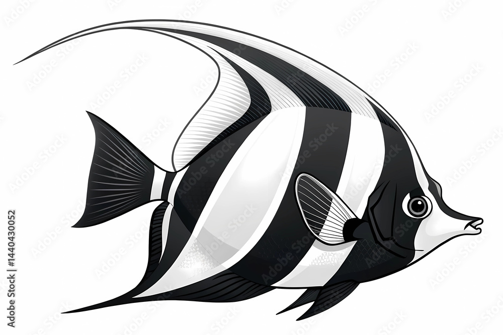 Obraz premium Striped Moorish Idol Fish A Stunning Black and White Illustration