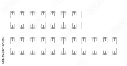 Set of measuring chart with 4, 6 inches. Ruler scales. Sewing tool mockup. Length measurement math, distance, height ruler pattern. Graphic flat minimalist illustration.