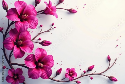 Bold fuchsia flowers, swirling vines, elegant design , digital, flowers, print