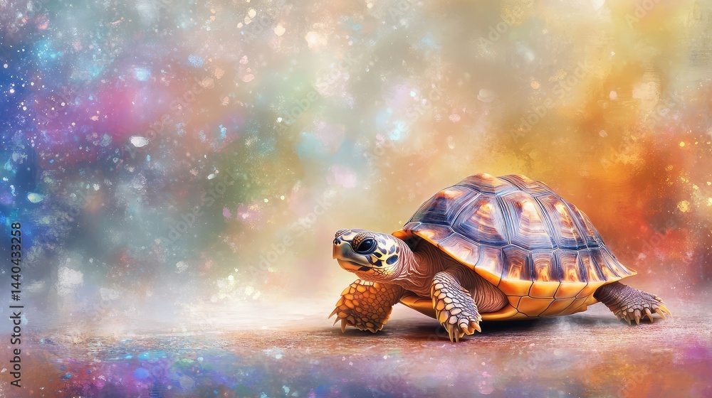 A turtle cautiously emerging from its shell, set against a clean, pastel-colored background A turtle cautiously emerging from its shell, set against a clean, pastel-colored background