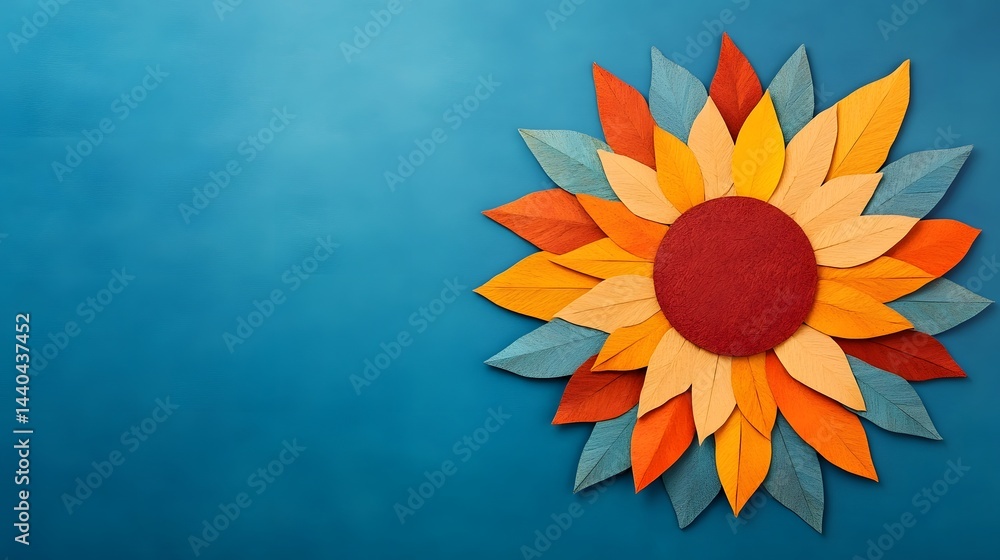 Obraz premium Vibrant Paper Sunflower Bloom Against Turquoise Background
