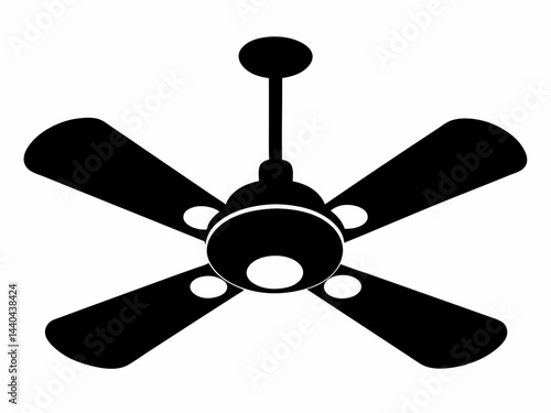 Ceiling fan silhouette vector, fan black silhouette, ceiling fan icon vector