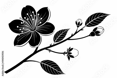 Wallpaper Mural Elegant Black and White Cherry Blossom Branch Illustration Perfect for Floral Designs, Spring Themes, and Artistic Projects Torontodigital.ca
