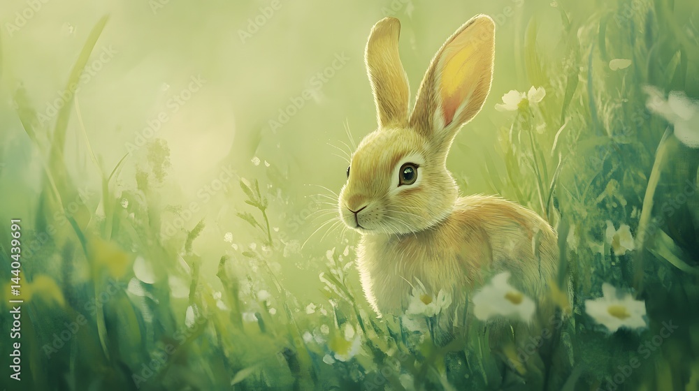 Modern Rabbit in Meadow for Artistic Nature Design Modern Rabbit in Meadow for Artistic Nature Design