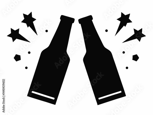 Cheers beer bottles silhouette, beer bottles  simple flat vector