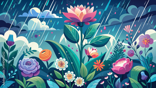 Very beautiful Floral Rainstorm, Delicate Blooms, Nature's Symphony 