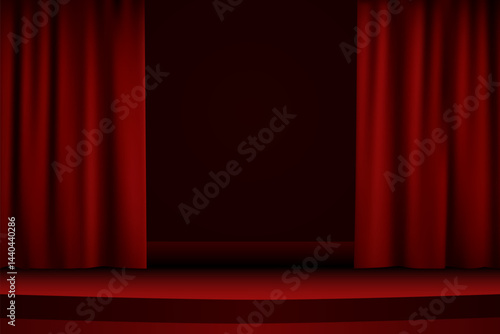 Empty red stage with curtain, theatre scene, red product background, event theatre, vector illustration design for presentation, backdrop