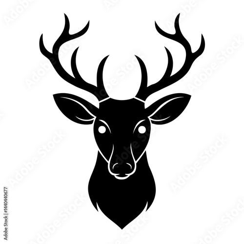 Black reindeer head silhouette vector icon isolated on transparent background