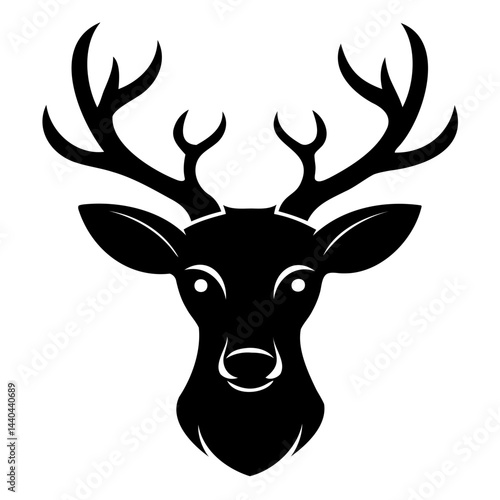 Black reindeer head silhouette vector icon isolated on transparent background
