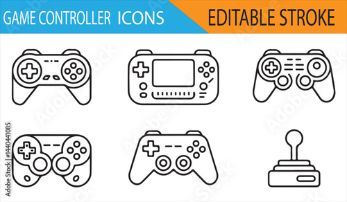Set of gaming controller icons for use in tech and gaming-themed projects, featuring various designs