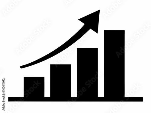 Financial upward growth arrow chart silhouette, business success growth, and profit vector icon