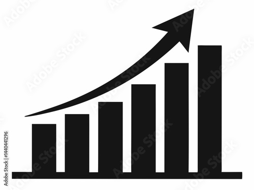Financial upward growth arrow chart silhouette, business success growth, and profit vector icon