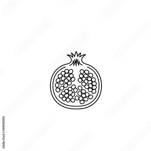 The pomegranate halves icon, representing the concepts of juicy fruit, healthy nutrition, and vitamins