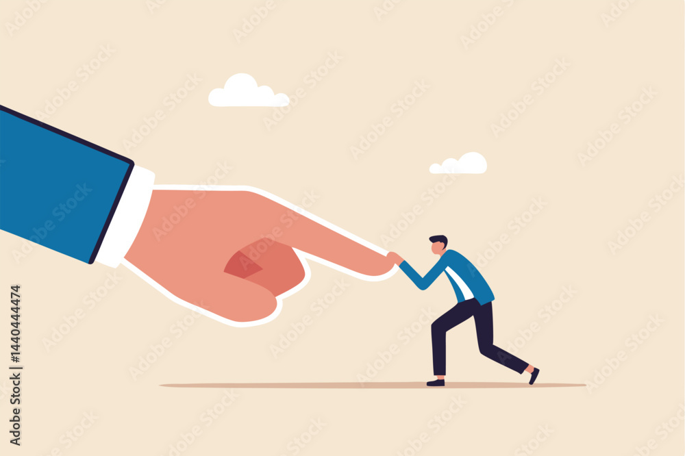 Conflict against boss or employer, david and goliath, fight against super power people, challenge and ambition to do right thing, brave businessman fight and keep pushing against giant business hand. Conflict against boss or employer, david and goliath, fight against super power people, challenge and ambition to do right thing, brave businessman fight and keep pushing against giant business hand.