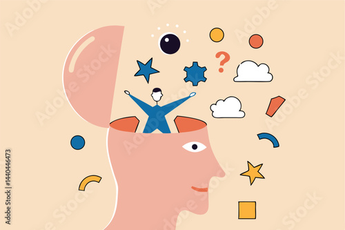 Declutter your mind, clear your brain to regain focus improve creative thinking ability, free up memory concept, ambitious businessman declutter, clean and clear all messy anxiety from his big head.