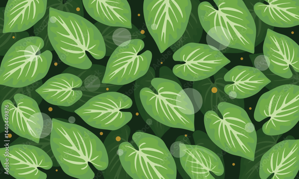 Fototapeta premium Overlapping green tropical leaves in nature-inspired seamless foliage background illustration