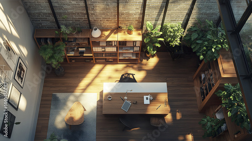 Wallpaper Mural serene rental studio with skylight, showcasing modern workspace filled with plants Torontodigital.ca
