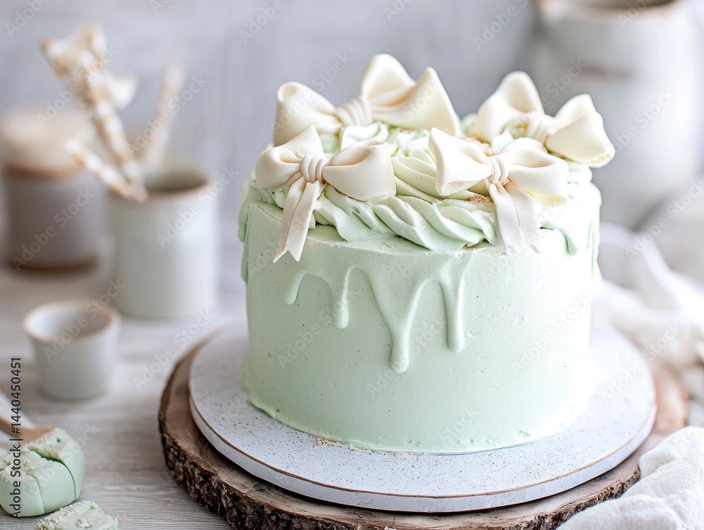 Fototapeta premium Cake with white bows on top of it