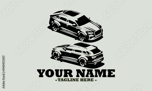 Car illustrations vector design, vehicle silhouettes vector art, car logo design. Black and white cars