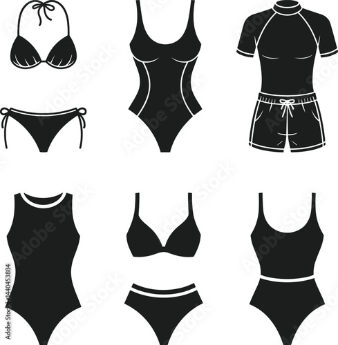 Collection of Swimsuit and Beachwear Silhouette Vectors for Summer Fashion and Vacation Themes