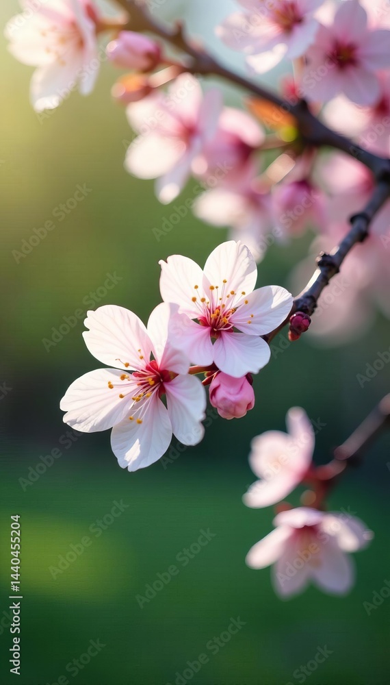 Obraz premium Delicate blossom tree in bloom against serene nature backdrop, season , branches, spring