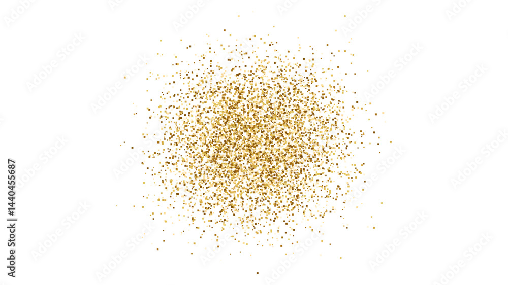 Gold glitter splash on white background. Bright dust explosion. Golden glitter particles splatter. Sparkling firework. Luxury design. Vector illustration