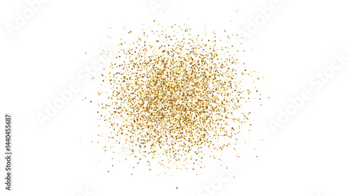 Gold glitter splash on white background. Bright dust explosion. Golden glitter particles splatter. Sparkling firework. Luxury design. Vector illustration