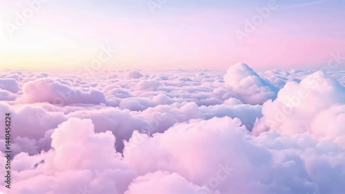 Fluffy pink and white clouds against a pastel sunset sky  