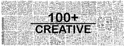 creative set with doodle line style vector set bundle