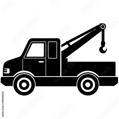 truck with crane Silhouette Vector on white background