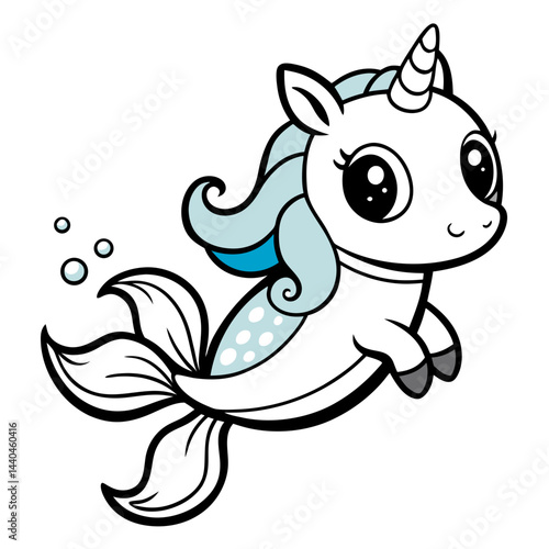 ticker design of    chibi unicorn with a shimmering fish tail instead of legs