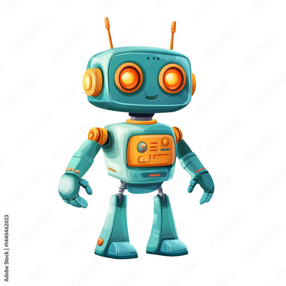 Friendly teal robot cartoon character design cute futuristic technology Friendly teal robot cartoon character design cute futuristic technology