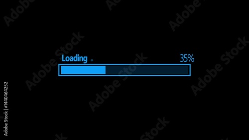 Abstract loading icon animation . Loading bar percentage 0 to 35% stuck. Futuristic 4k video progress loading bar percent animation. blue, board, border, box,