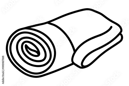 Folded Woolen Blanket Rolled Line Art Vector Illustration