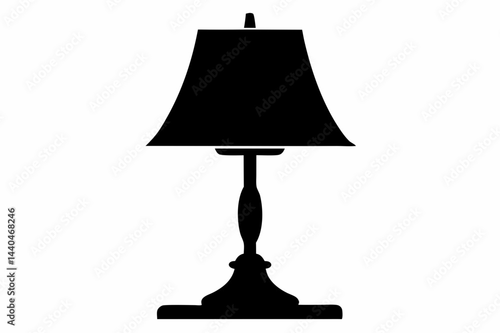 Obraz premium Table Lamp With Fabric Shade Silhouette Black Vector Illustration