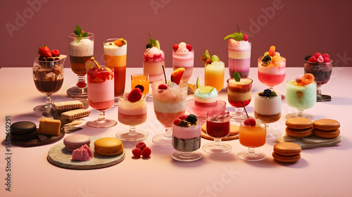 Wallpaper Mural A colorful assortment of desserts and pastries on a pink tablecloth with a pink background. Torontodigital.ca