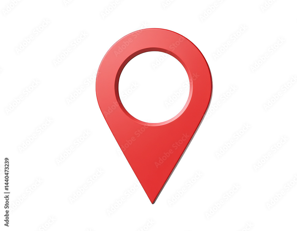 Red Location Pin: A simple, yet iconic red location pin, isolated, representing a specific geographical point or place, and embodying direction. Red Location Pin: A simple, yet iconic red location pin, isolated, representing a specific geographical point or place, and embodying direction.